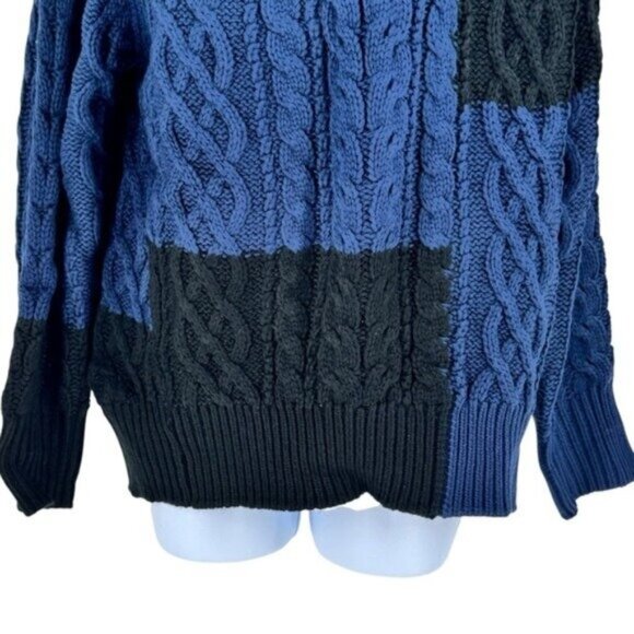 Tuckernuck NEW Navy Patchwork Cable Knit Relaxed Fit Pullover Sweater Size L - Picture 6 of 12